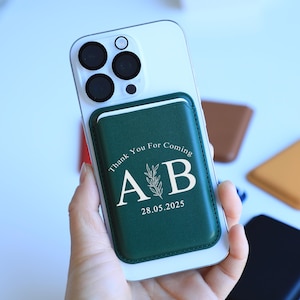 Personalisierte MagSafe-Geldbörse aus Leder - Personalisierter iPhone Kartenhalter, Geschenk zum Jahrestag für Sie oder Ihn, elegante Hochzeit Gunst-Idee