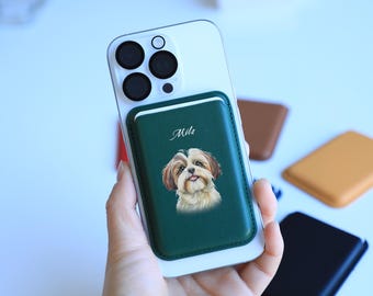 Personalized iPhone MagSafe Wallet: Custom Pet Photo Leather Card Holder