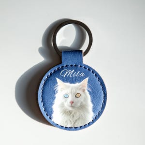Personalized Leather Pet Photo Keychain: Custom Dog Cat Memorial Gift