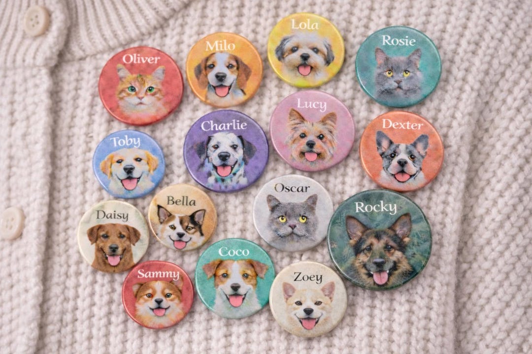 Custom Pet Portrait Pin, Personalized Dog Cat Badge, Pet Lover Gift - Etsy