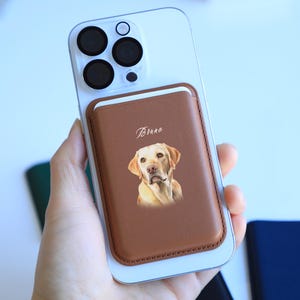 Portefeuille personnalisé en cuir MagSafe - Photo et nom d'animal de compagnie personnalisés - Porte-carte magnétique pour iPhone - Cadeau chien chat - Portefeuille pour propriétaires d'animaux de compagnie