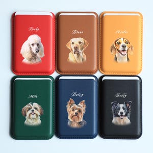Aangepaste MagSafe leren portemonnee – gepersonaliseerde foto en naam huisdier – magnetische iPhone-kaarthouder – cadeau hond kattenliefhebber – slanke RFID-portemonnee