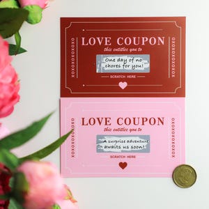 Bons d'amour personnalisés à gratter, cadeau romantique pour partenaire : anniversaire de mariage personnalisé, anniversaire de mariage ou couple pour la Saint-Valentin