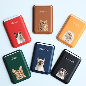 Cartera MagSafe personalizada para iPhone – Tarjetero con foto de mascota personalizado – Regalo para amantes de los perros y los gatos – Accesorio conmemorativo para mascotas
