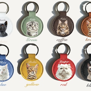 Porte-clés personnalisé pour animal de compagnie avec nom de photo personnalisé chien chat portrait en cuir - cadeau commémoratif animal de compagnie - cadeau pour amoureux des animaux chat maman papa porte-clés