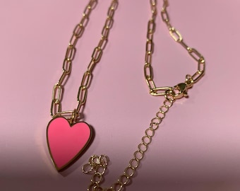 Collar chapado en oro de 14 quilates, collar de cadena, collar de corazón rojo, collar de corazón blanco