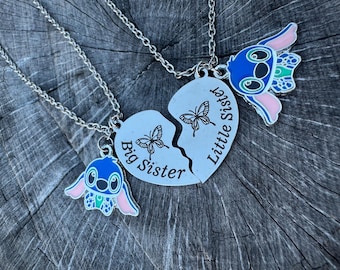 Collar de Lilo & Stitch con colgante de corazón de acero inoxidable, cadena para el cuello, joyería para amantes, regalos