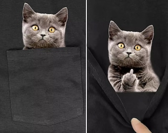 Grappige kat T-shirt zijzak verborgen middelvinger ondertekend grappige kat bedrukt T-shirt perfect cadeau idee