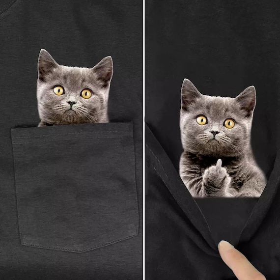 Cat In Pocket Shirt Giving The Finger Cat In Pocket Shirt Giving The Finger