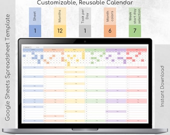 2026 Yearly Calendar Spreadsheet: Excel & Google Sheets Planner (Digital Download)
