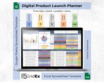 Digital Product Launch Planner Spreadsheet Excel Google Sheets Calendar Board Tracker Dashboard Workflow Template