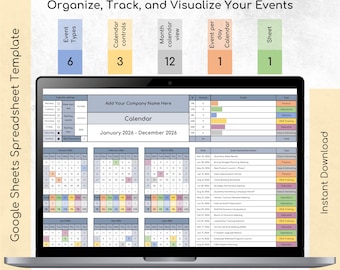 Event Calendar Spreadsheet Template | Excel & Google Sheets Yearly Planner, Business Event Tracker