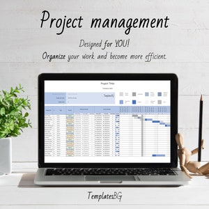 Project management spreadsheet with planner, timeline, Gantt chart, priority matrix as Excel spreadsheet with many automations