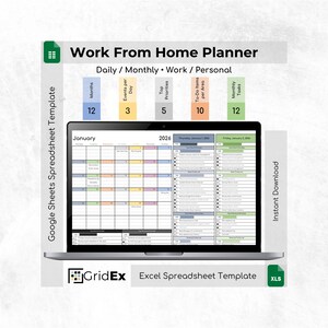 Automated Work From Home Planner – Excel & Google Sheets (Digital Download)