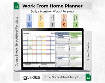 Automatyczny planer pracy z domu – Excel i Arkusze Google (wersja cyfrowa do pobrania)