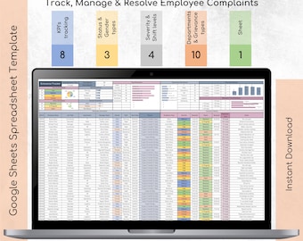 Grievance Tracker Spreadsheet | Employee Complaint Log | HR Management Excel & Google Sheets Template