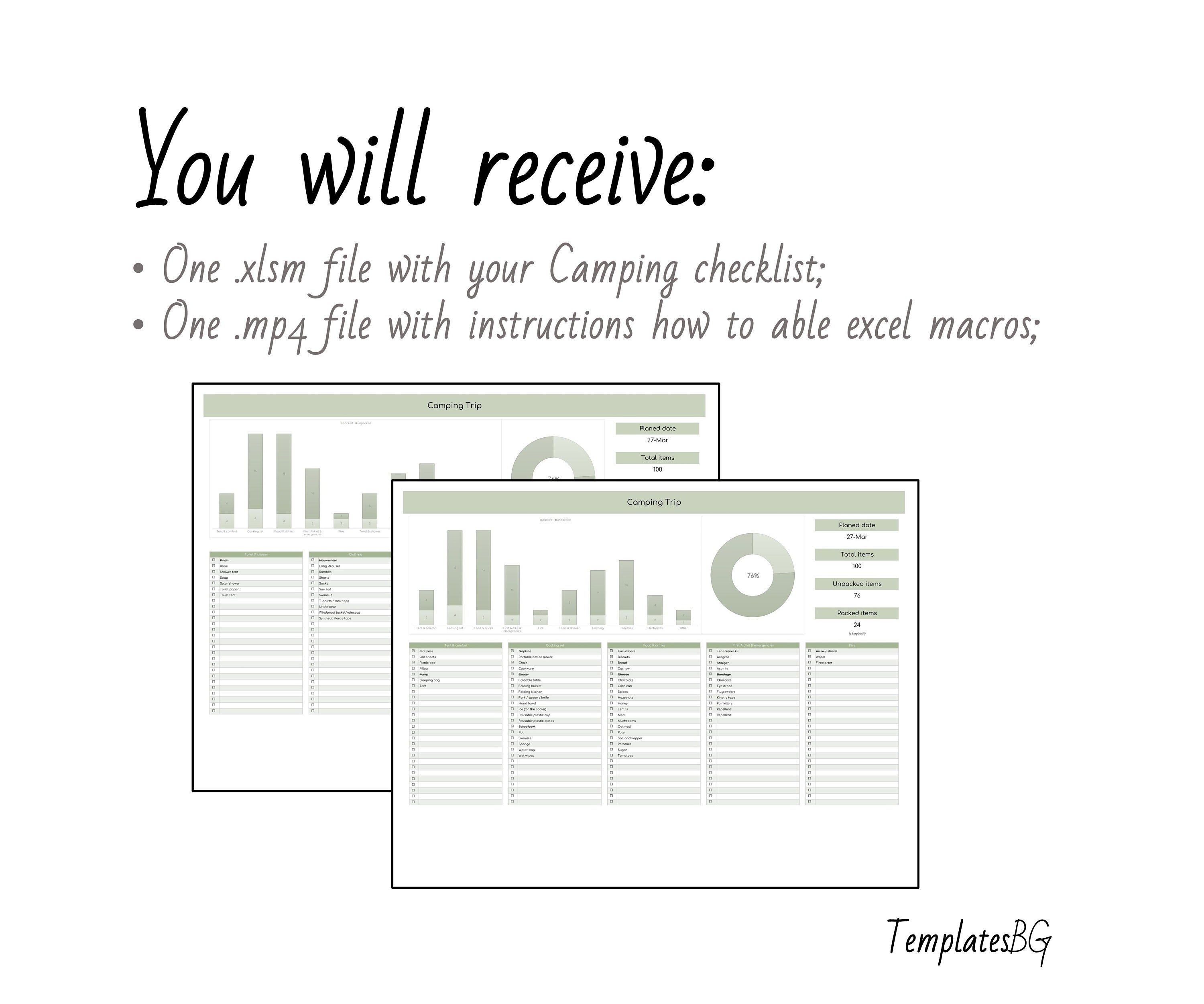 Camping Digital Checklist Designed List Template Spreadsheet Etsy