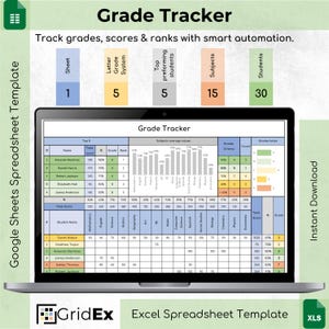 Grade Tracker Excel Template: Digital Gradebook, Teacher Planner (Digital Download)