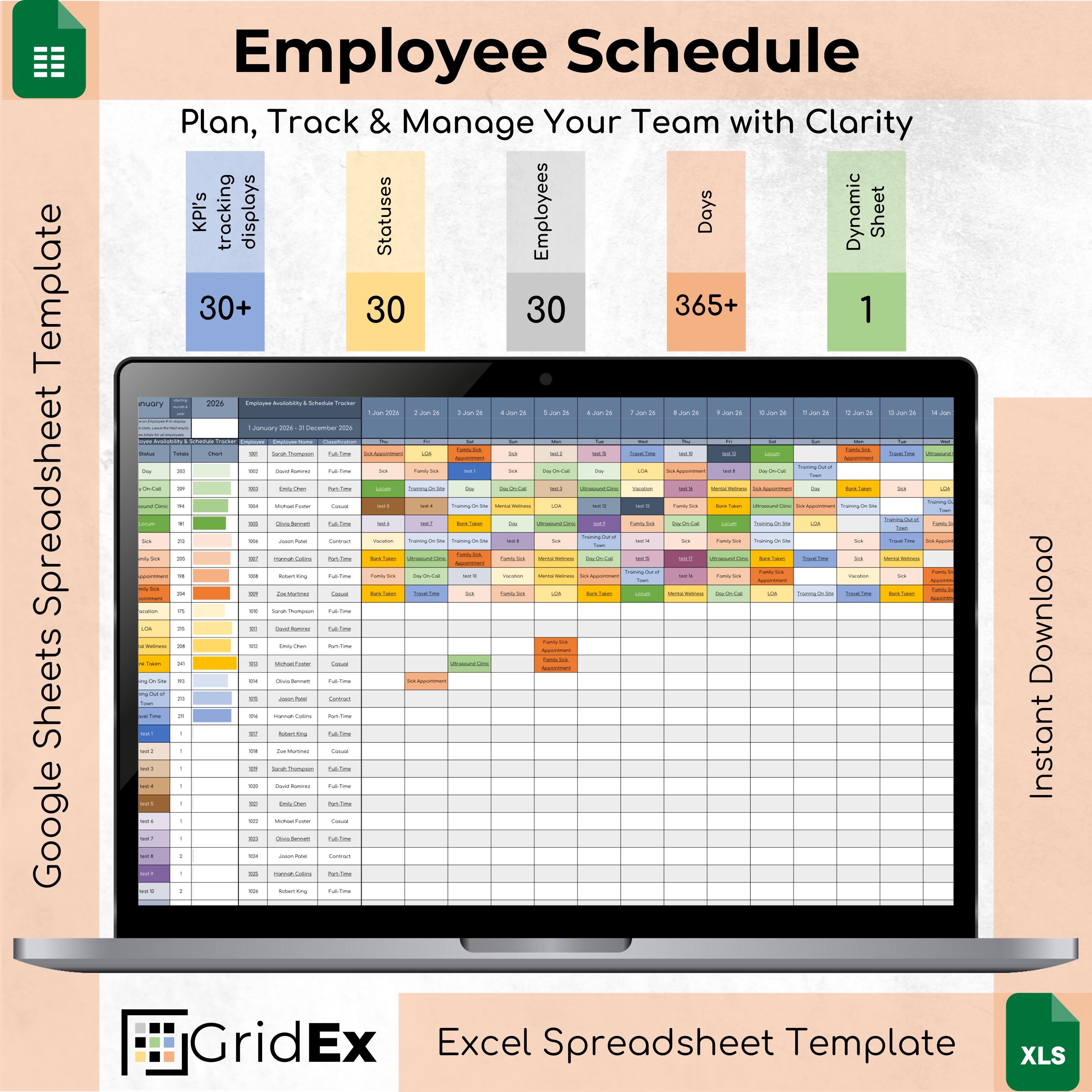 Employee Shift Schedule Spreadsheet | HR Staff Planner and Rota ...