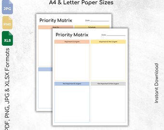 Priority Matrix Template | Eisenhower Decision Matrix | Excel Spreadsheet | Printable Worksheet | Task Prioritization