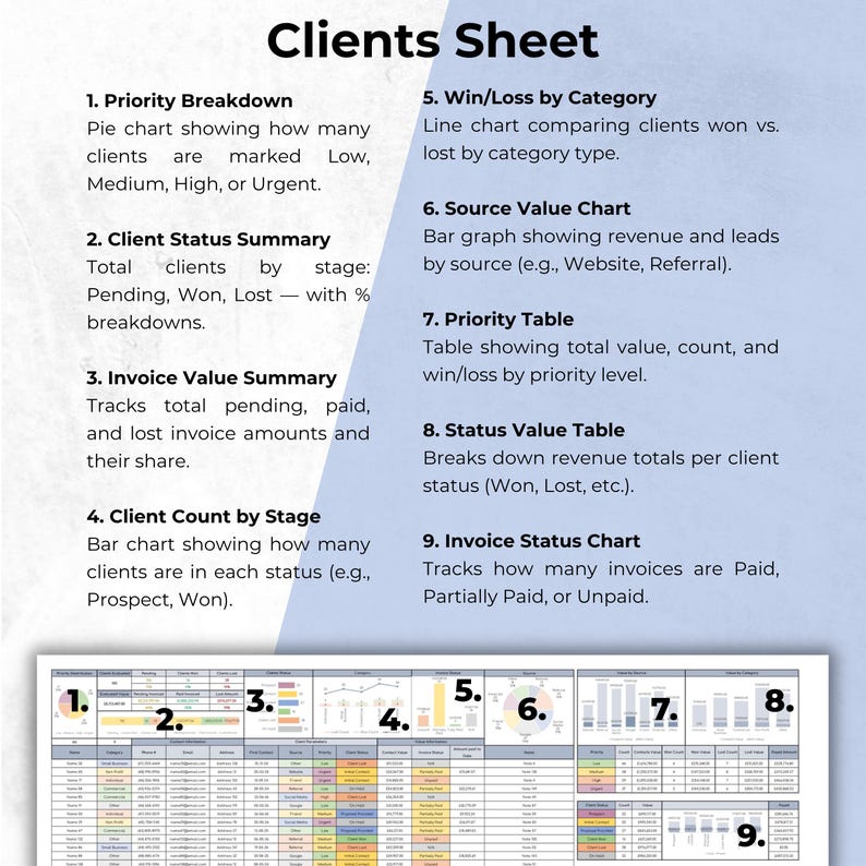 Client Tracker Spreadsheet | CRM Dashboard for Client & Lead Management ...