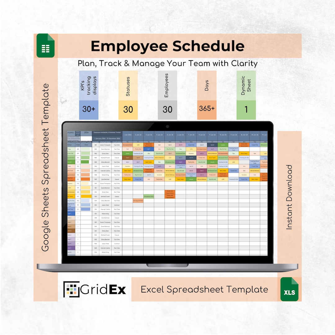 Employee Shift Schedule Spreadsheet | HR Staff Planner and Rota ...