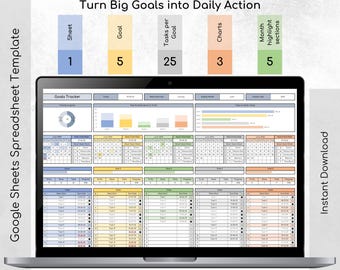 SMART Goal Tracker Spreadsheet Template | Excel & Google Sheets | Calendar Planner | Task Manager | Instant Download