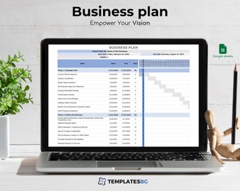Modèle Google Sheets pour planificateur d'entreprise : diagramme de Gantt pour petite entreprise (téléchargement numérique)