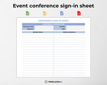 Digitales Event Sign-In Sheet, Konferenzteilnahme (xlsx, pdf, png, jpg)