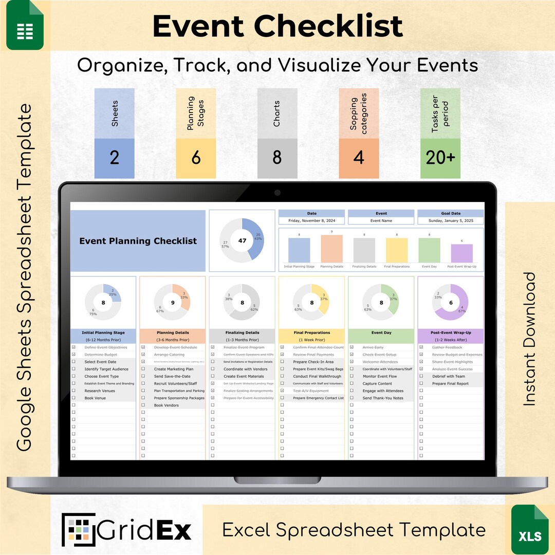 Event Planning Checklist Template: Excel Task Tracker & Planner - Etsy