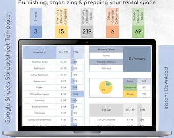 Airbnb Start-Up: Google Sheets & Excel Vorlage Airbnb Zubehör | Bearbeitbare und druckbare Bestandscheckliste