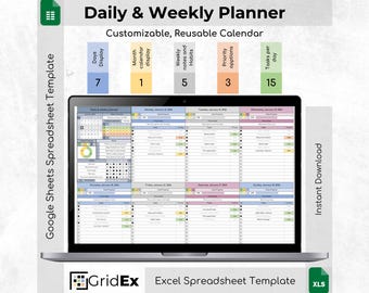 Daily & Weekly Planner Spreadsheet (Excel + Google Sheets)