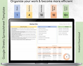 Meeting Notes Template: Excel & Google Sheets (Digital Download)
