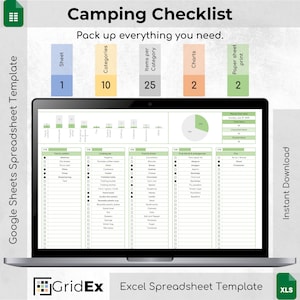 Camping Checklist Excel Spreadsheet: Tent & Outdoor Adventure (Digital Download)