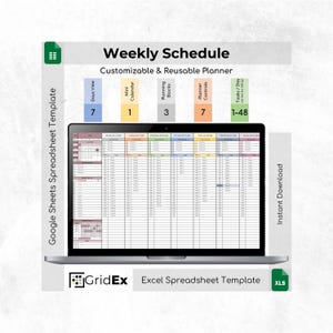 Weekly Schedule Planner Spreadsheet Excel Google Sheets Time Block Task Habit Tracker Template