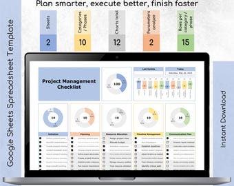 Project Management Checklist: Excel Template, Task Tracker (Digital Download)