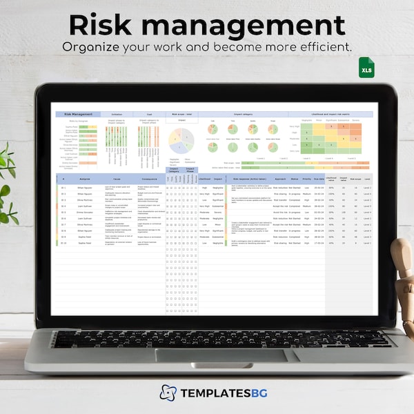 Risk Management Excel Spreadsheet: Project Management Business Spreadsheet for Task Management, Risk Analysis & Task Tracker | Excel Planner