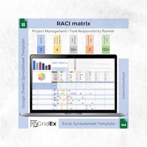 RACI Matrix Spreadsheet, Responsibility Assignment Tracker, Excel Google Sheets Project Role Planner