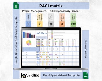 RACI Matrix Spreadsheet, Responsibility Assignment Tracker, Excel Google Sheets Project Role Planner