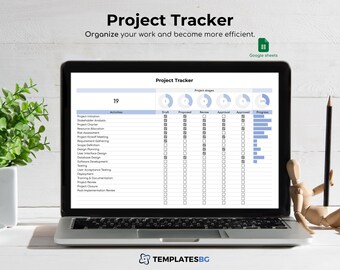 Projektspårning Google Sheets: Mall för uppgiftshantering (digital nedladdning)