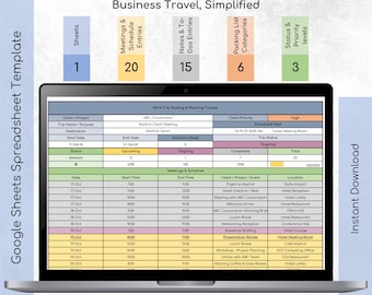 Arbeit Reiseplaner | Excel & Google Sheets Reise-Tracker Vorlage