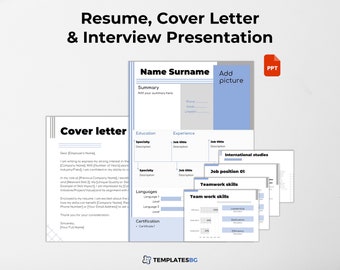 Modern cv Sjablonen PowerPoint presentatie: sollicitatiebrief en cv (digitale download)