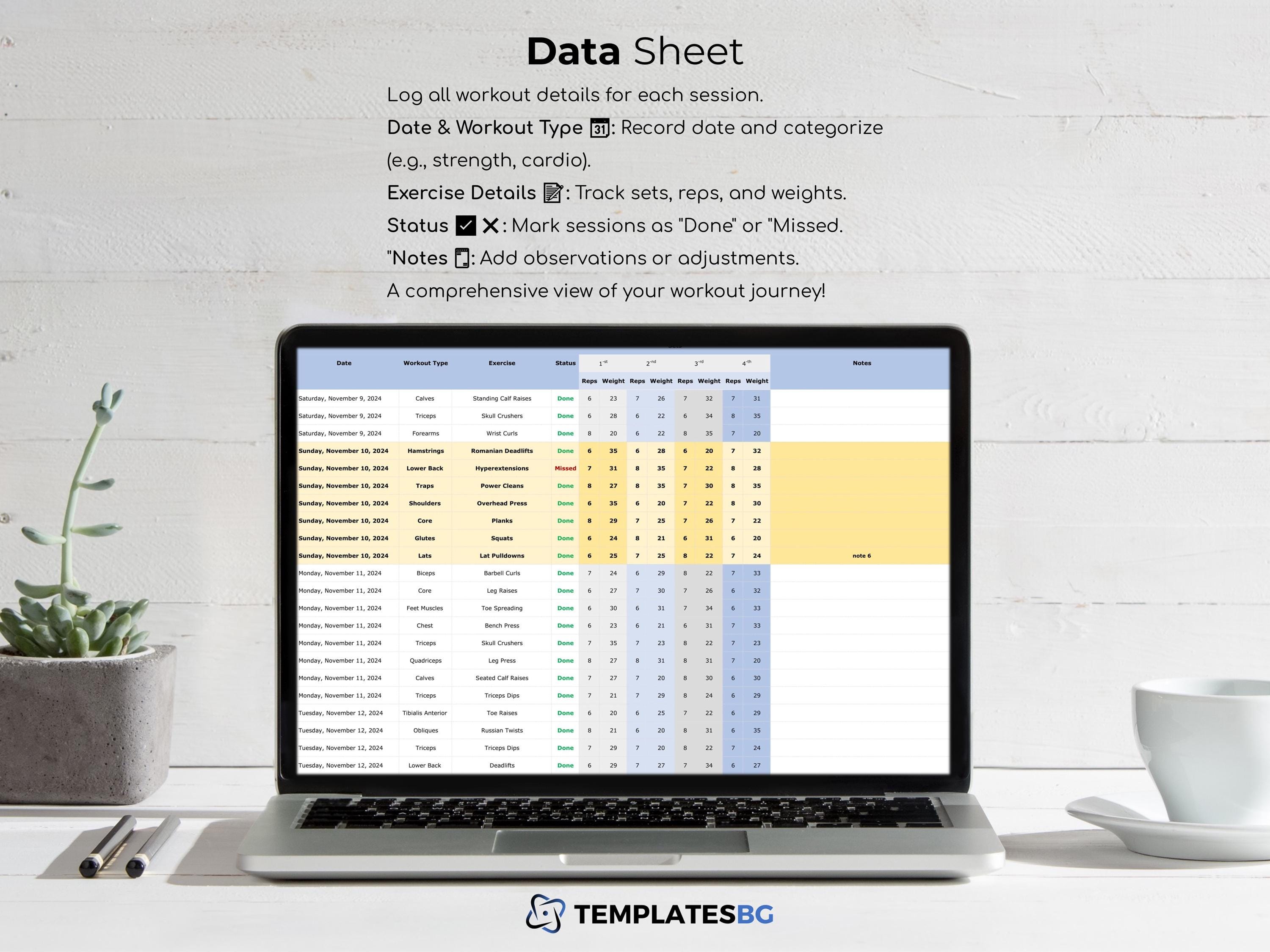 Workout Planner Excel Spreadsheet Template Exercise Tracker Excel