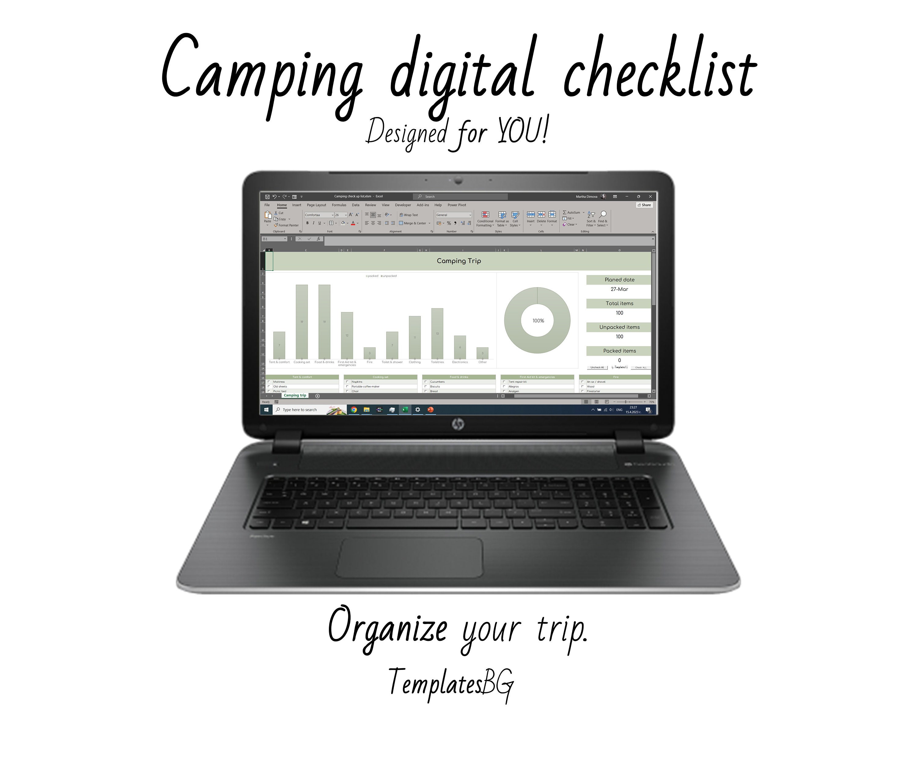 Camping Digital Checklist Designed List Template Spreadsheet Etsy