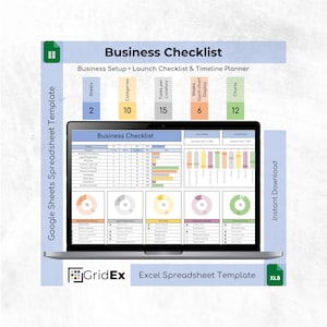 Business Checklist Spreadsheet Template, Gantt Chart Planner, Excel Google Sheets Tracker