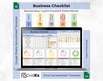 Modèle de feuille de calcul de liste de contrôle d'entreprise, planificateur de diagramme de Gantt, outil de suivi Excel Google Sheets