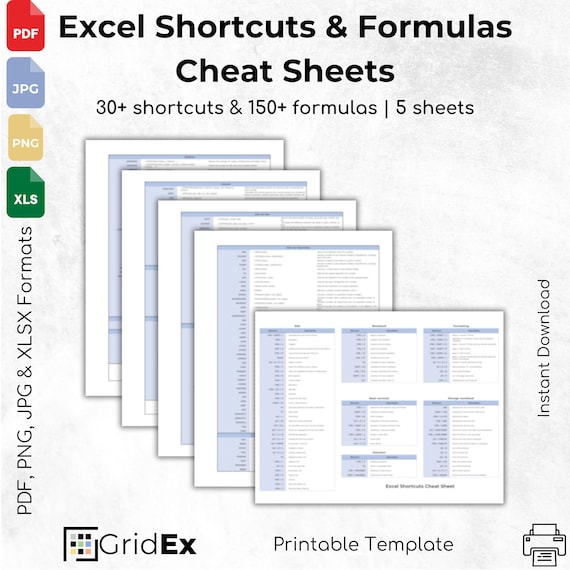 Excel Shortcuts & Formulas Cheat Sheet: Productivity Tools (Digital Download)