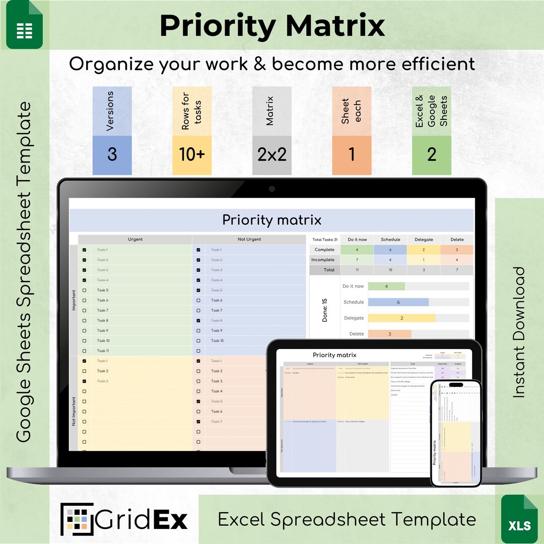 Priority Matrix & Task Tracker Spreadsheet Template | Eisenhower ...