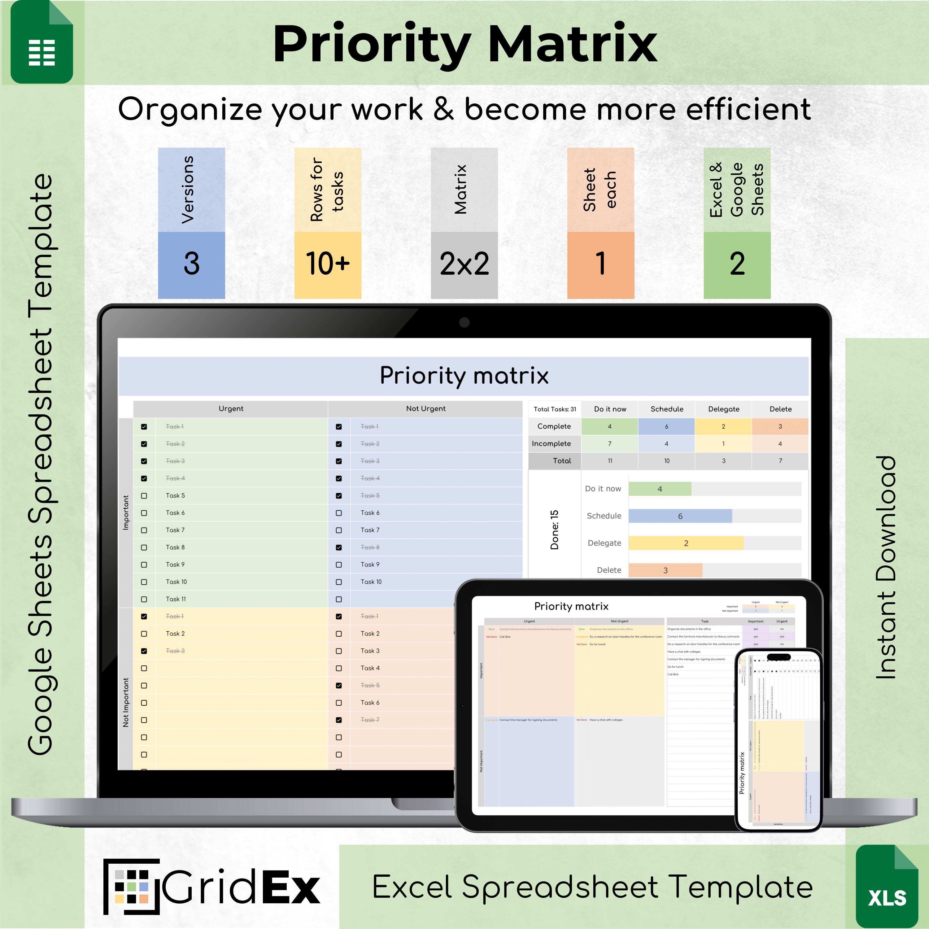 Eisenhower Matrix Spreadsheet: Priority Task Tracker (excel & Google ...