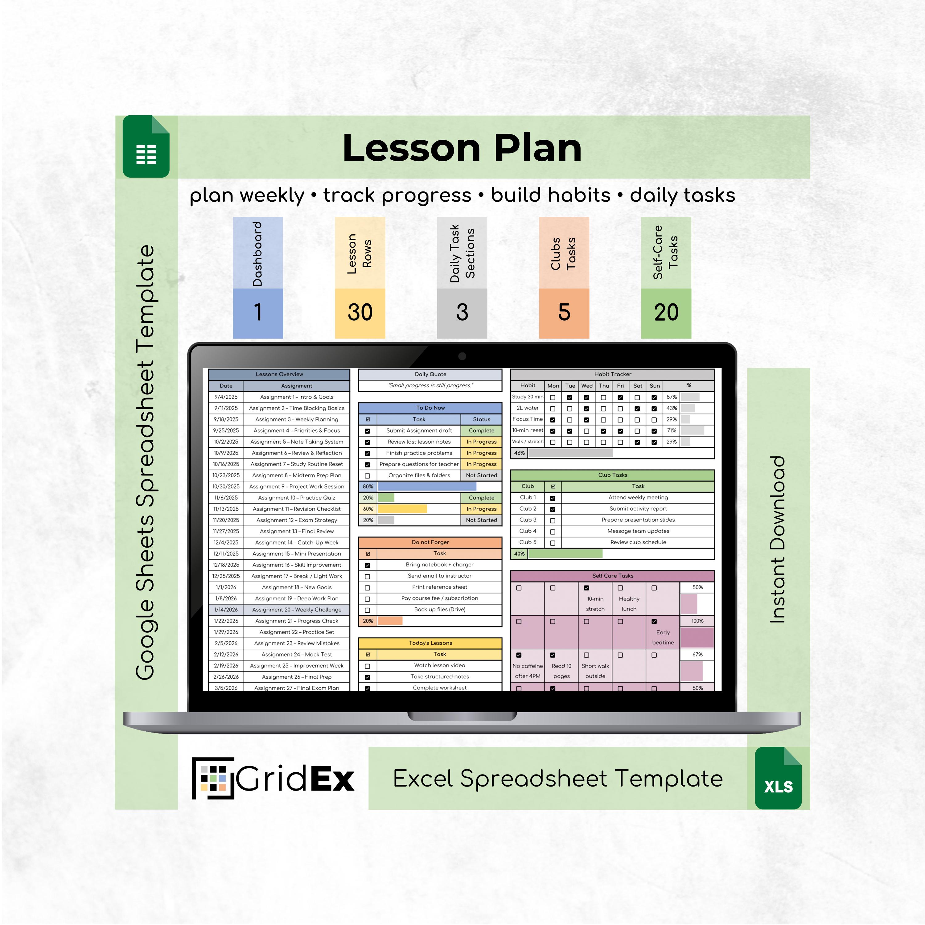 Lesson Plan Spreadsheet Template (excel + Google Sheets) - Etsy
